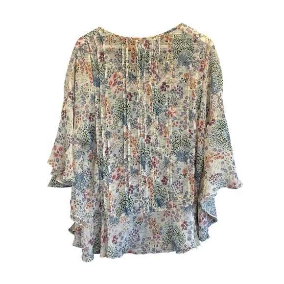 Sundance Floral Pleated Sheer Pintuck Dolman Boho Flowy Blouse Size Medium - Picture 4 of 6